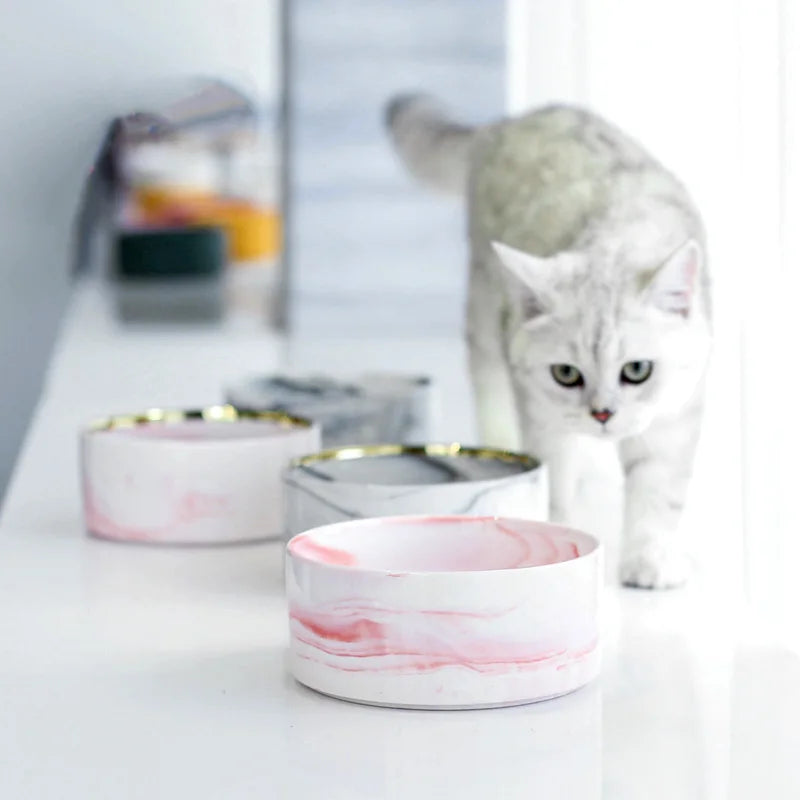 Dog Bowl Ceramic Feeder Marbling Dish Pet Adjustable Wooden Shelf Feeding Drinking Non-Slip High For Cat Product Supplies #P005
