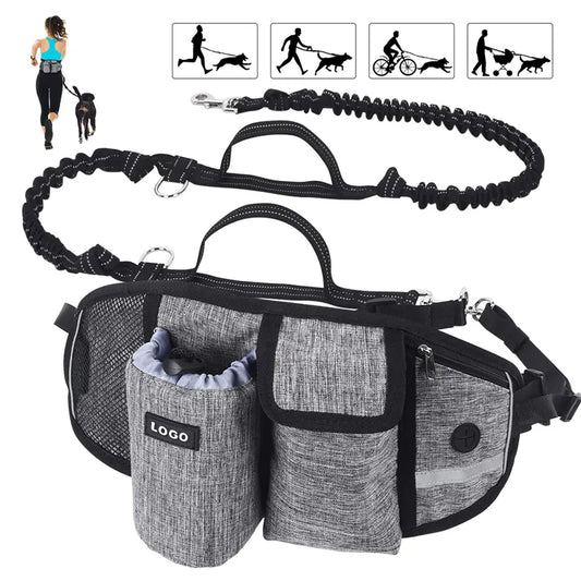 Dog Training Bag Walking Pet Treat Bag Fanny Pack Hands-Free Pet Candy Pouch Bungee Leash Dog Accessories Storage Water Cup Bags