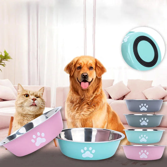 Pet Cat Feeding Bowl Stainless Steel Non-slip Feeder Bowl Food Water Feeder Drop-resistant Layer Cat Dog Bowl Pets Accessories