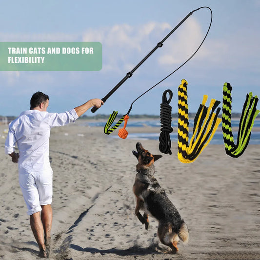 Extendable Flirt Pole Interactive Dog Toys for Small Large Dogs Chase Drag Chew Toys Outdoor Training Exercise Entertainment