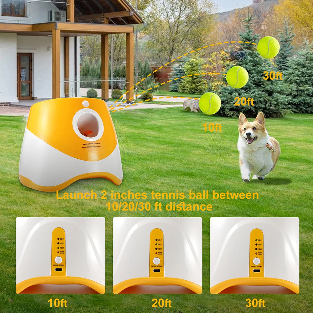 Automatic Throwing Machine Catapult for Dog Pet Toys Tennis Launcher Pet Ball Throw Device 3/6/9m Section + 3 Balls Dog Training